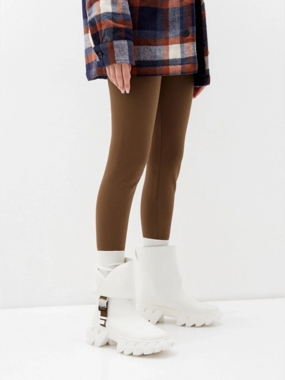 4CCCCEES White Leather Chunky Platform Ankle Boots Fold Over Buckle Women’s